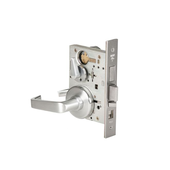 Mortise Lock 7 Pin Office with Deadbolt 15 Lever with H Rose Right Hand, Satin Chrome