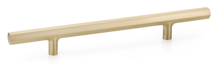 6 in. Center to Center Mod Hex Extended Cabinet Pull, Satin Brass