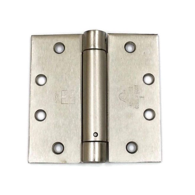 1250415.1 4 x 4 in. Full Mortise Single Acting Square Corner Spring Hinge, No. 177491 Satin Nickel