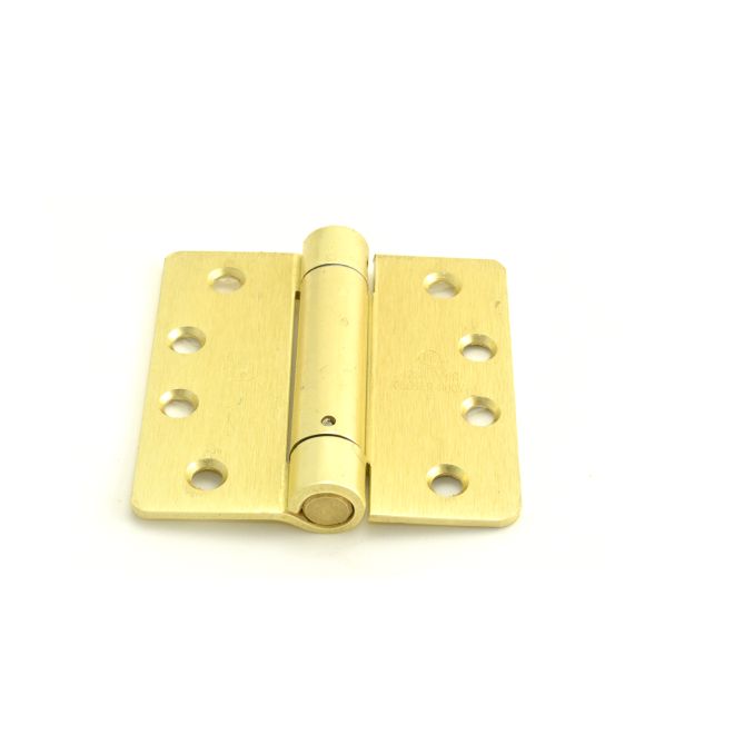 4 x 4 in. Full Mortise Single Acting 0.25 in. Radius Corner Spring Hinge, No. 037466 Satin Brass