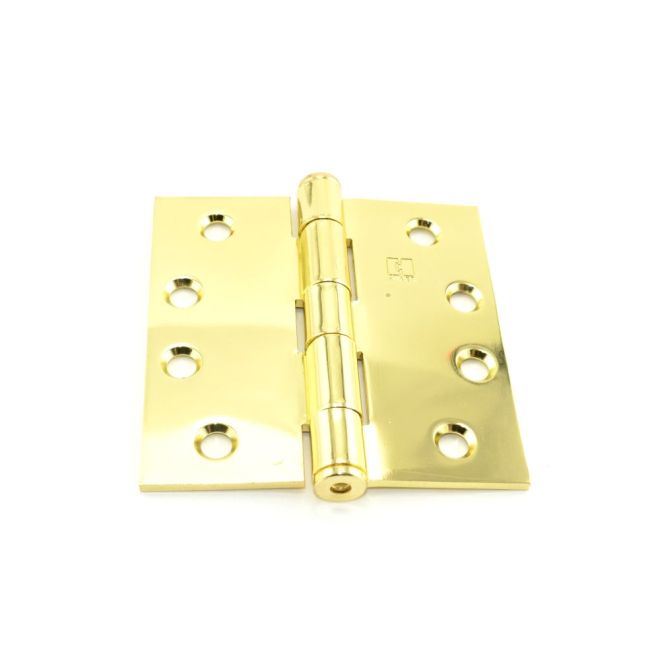127943 4 x 4 in. Full Mortise Five Knuckle Plain Bearing Standard Weight Hinge, No. 008540 Bright Brass