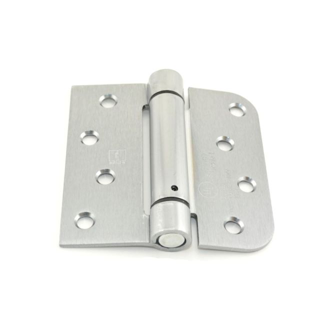 Square Steel Full Mortise Residential Spring Hinge - Satin Chrome - 4 x 4 in.