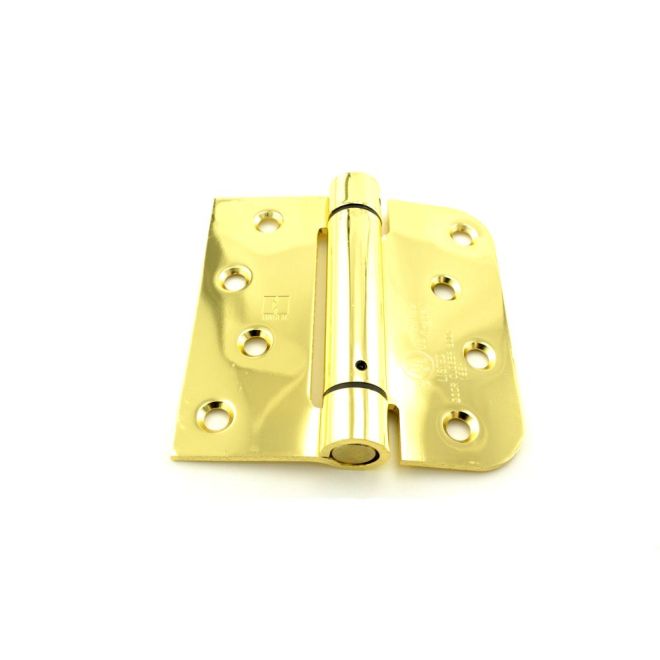 175443 4 x 4 in. Square by 0.625 in. Radius Corner Steel Full Mortise Residential Spring Hinge, No. 170487 Bright Brass