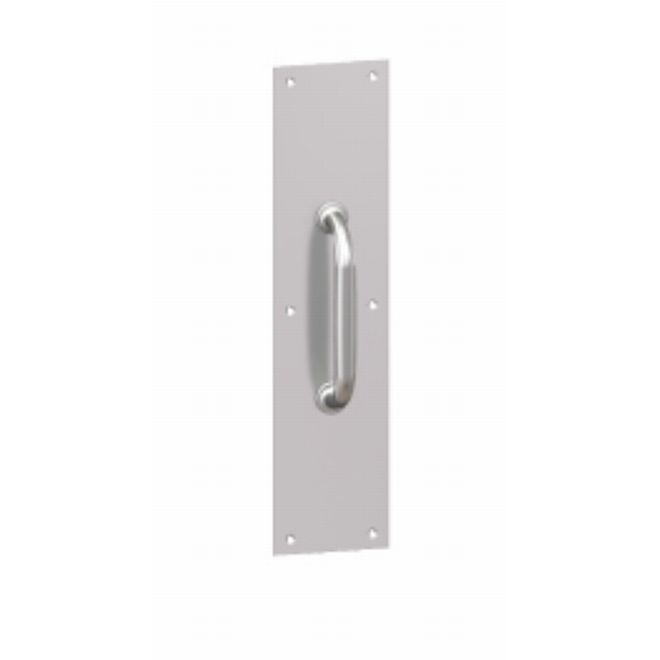 4 x 16 Square Corner Plate with 5.5 in. Center to Center 6N 1 in. Base Cast Pull No.052632, Bright Brass Finish