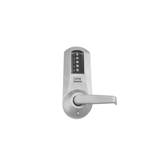 2.75 in. Mechanical Pushbutton Cylindrical Lock with Interior Combination Change, Backset, Best Prep & Winston Lever, Satin Chrome