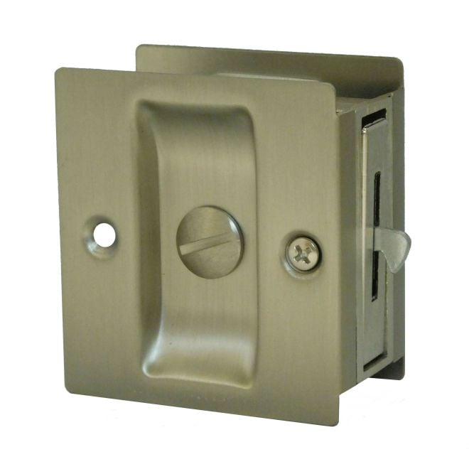 Square Privacy Pocket Door Lock, Satin Nickel