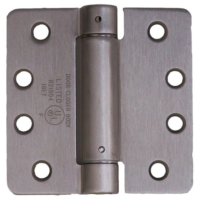 4 x 4 in. - 0.25 in. Radius Corner UL Listed Spring Hinge, Satin Nickel