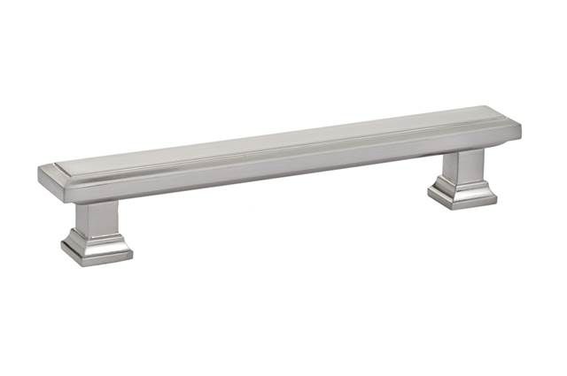 5 in. Center to Center Geometric Rectangular Cabinet Pull, Satin Nickel