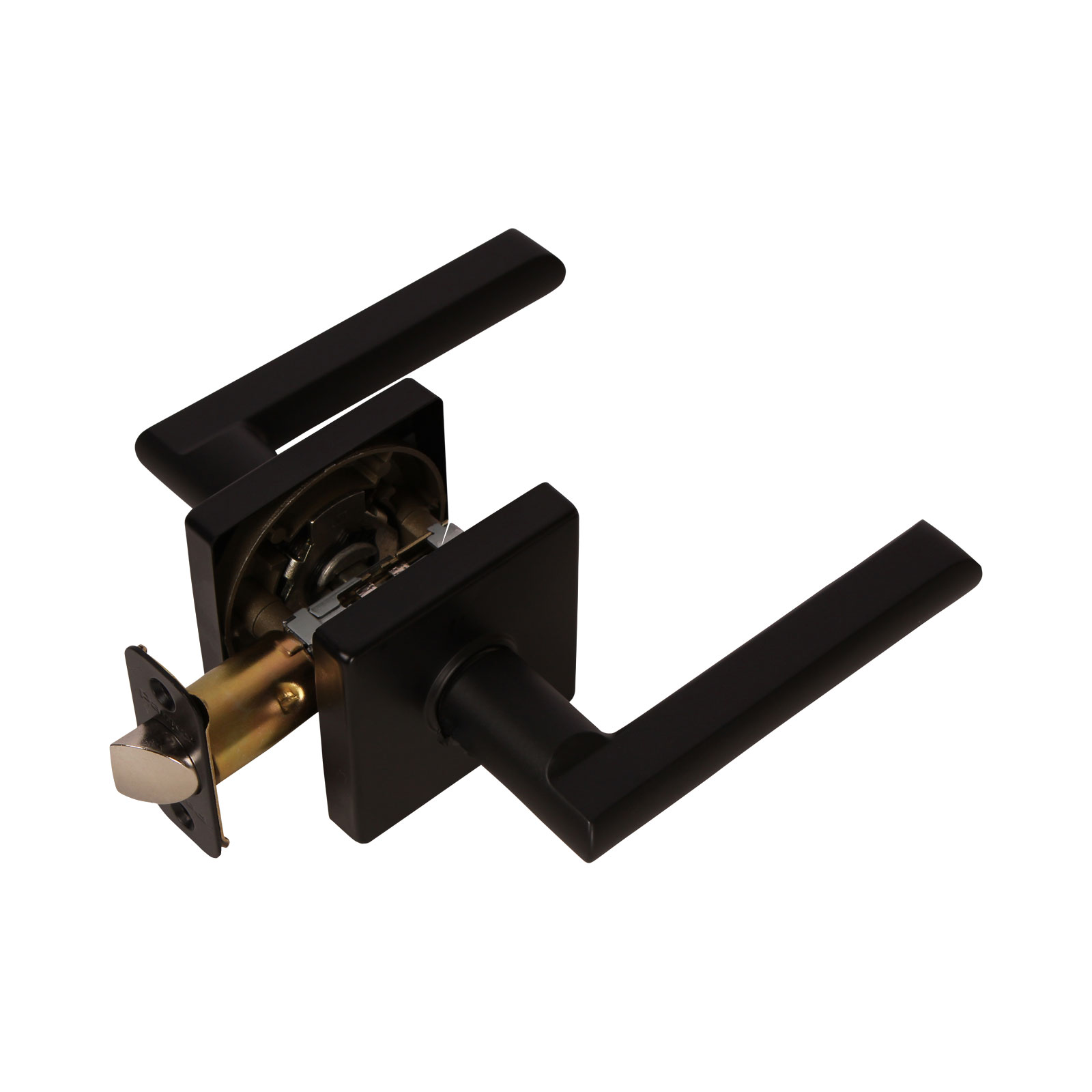 FLS908C Onyx Lever with Square Rose Privacy Lockset Grade 3  Matte Black