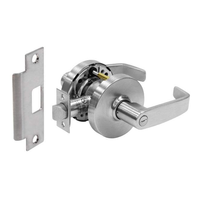 Privacy Cylindrical Lock Grade 1 with L Lever, L Rose & ASA Strike, Satin Chrome