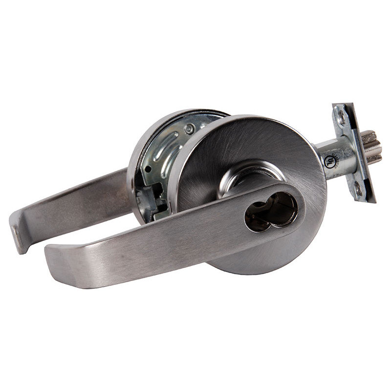 Storeroom Cylindrical Lock Grade 2 with L Lever with Large Format IC Prep, L Rose & ASA Strike Less Core, Satin Chrome