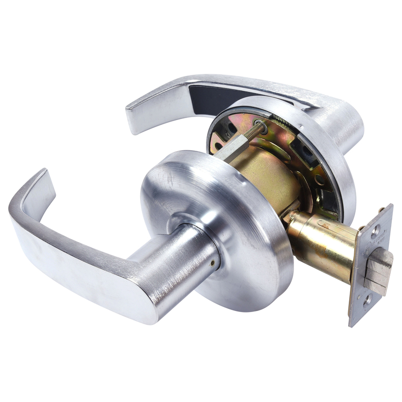Passage Cylindrical Lock Grade 2 with L Lever & K Rose & ASA Strike, Satin Chrome