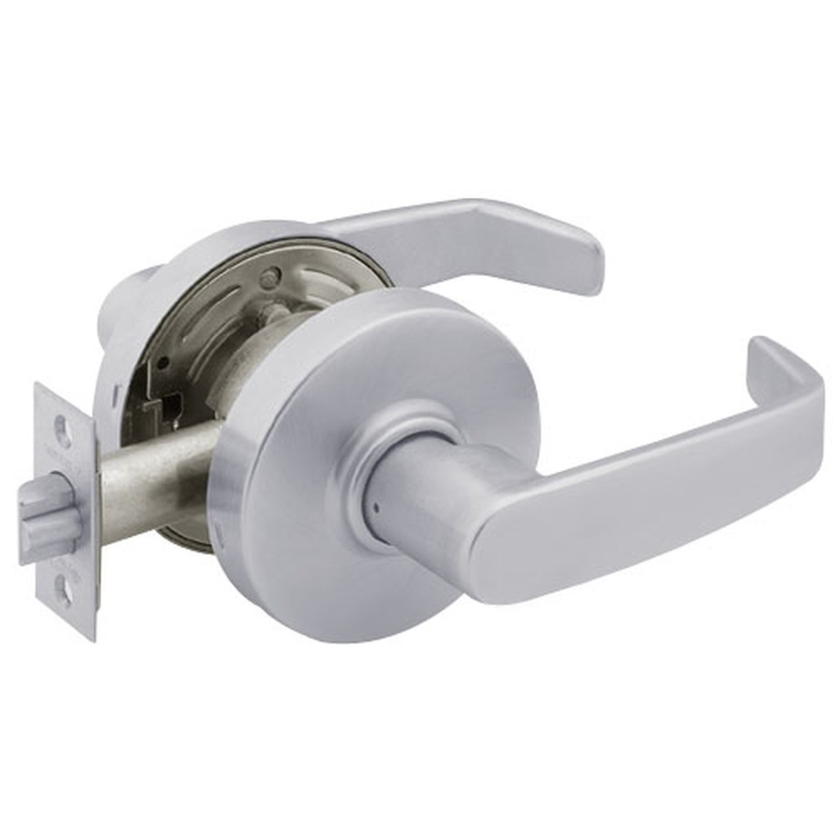 Privacy Cylindrical Lock Grade 2 with L Lever, L Rose & ASA Strike, Satin Chrome