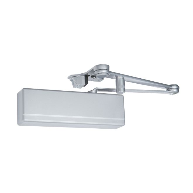 Heavy Duty Parallel Arm Powerglide Hold Open Door Closer with Compression Stop Sprayed, Aluminum Enamel