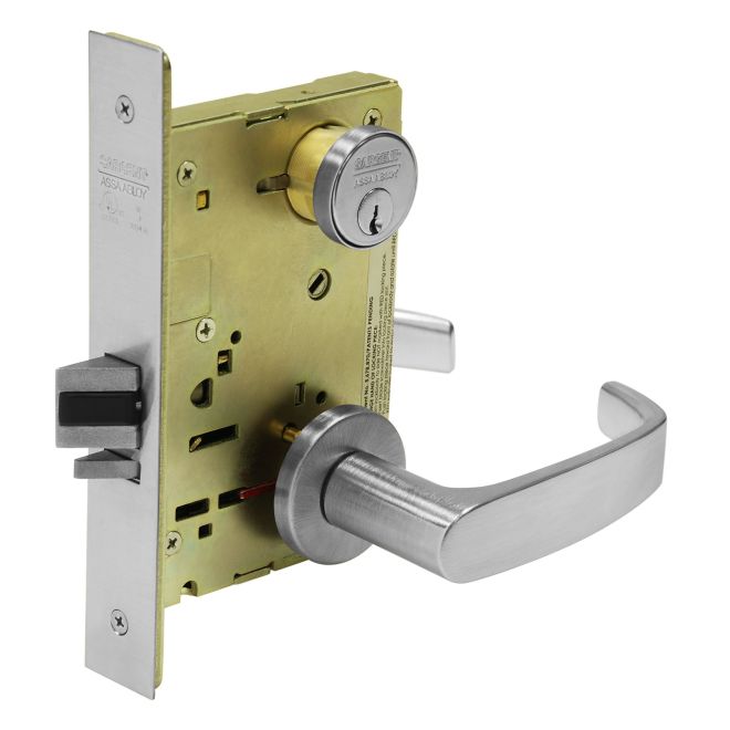 Office Mortise Trim Only with L Lever & LN Rose, Satin Chrome