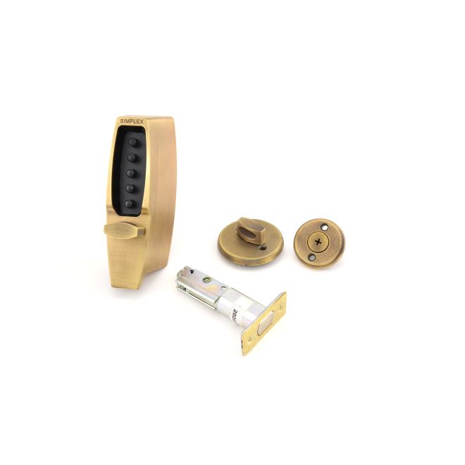 Mechanical Pushbutton Auxiliary Lock with Thumbturn, 1 in. Deadbolt & 2.75 in. Backset - Antique Brass