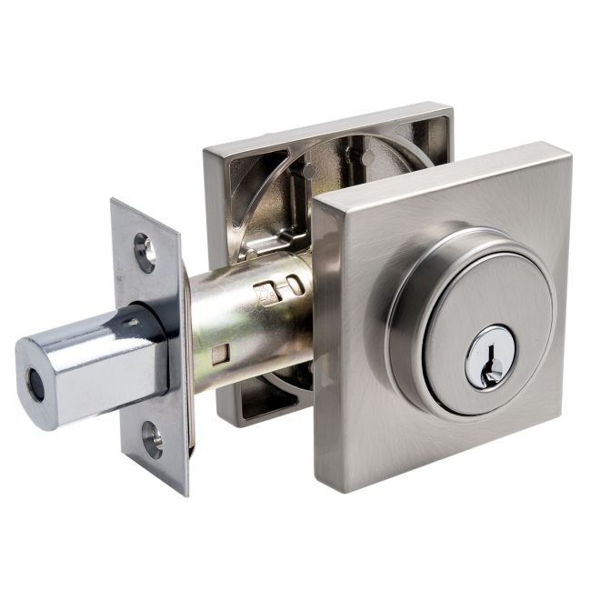 FDSP1 Square Low Profile Single Cylinder Deadbolt Grade 3 with KW1 Keyway, Satin Nickel