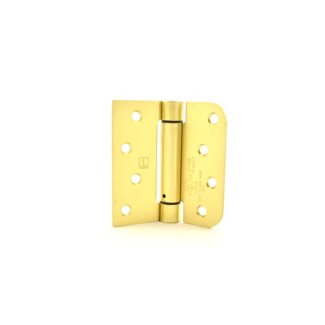 175444 4 x 4 in. Square by 0.625 in. Radius Corner Steel Full Mortise Residential Spring Hinge  No. 118766 Satin Brass