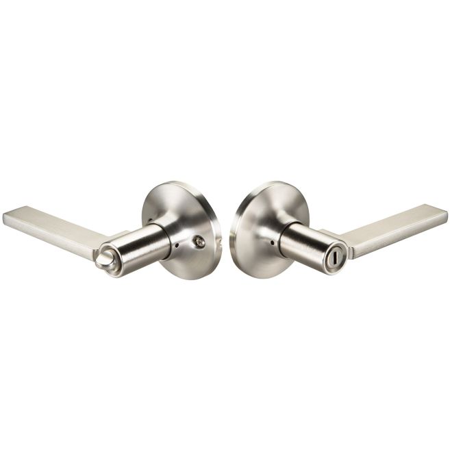 Residential Edge Privacy Push Button Lock with Seabrook Lever, Satin Nickel