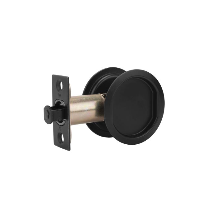 Round Passage Pocket Door Lock with Adjustable Backset & Full Lip Strike, Black