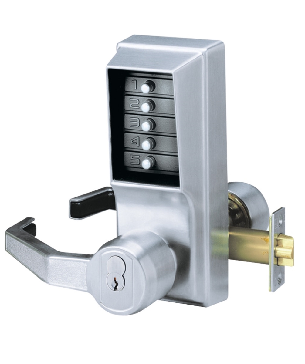 Right Hand Mechanical Pushbutton Lever Lock with Key Override, Satin Chrome -  House, HO3852757