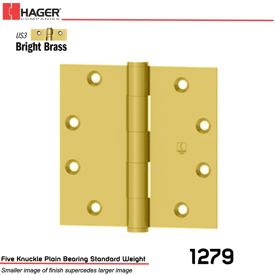 4 x 4 in. US3 Full Mortise Hinge Stock - No.011092, Bright Brass