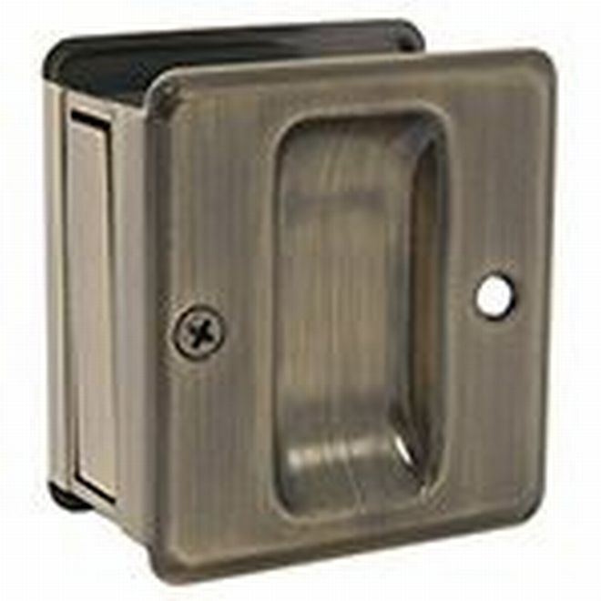 Ives Residential SC990B609 Solid Brass Carded Passage Sliding Door Lock, Antique Brass