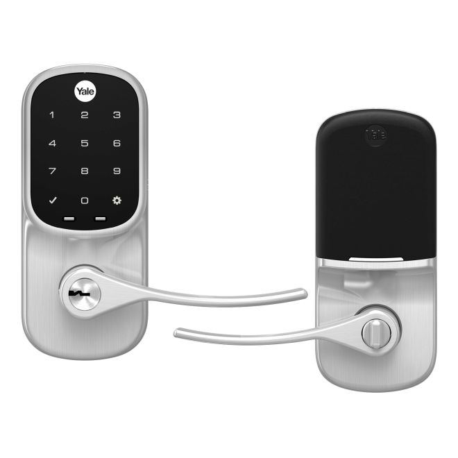 Standalone Assure Lever Touchscreen Keyed Entry Lock, Satin Nickel