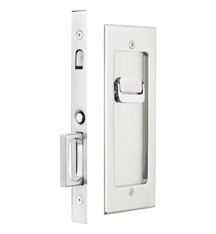 Modern Rectangular Privacy Pocket Door Mortise Lock for Door, Bright Chrome