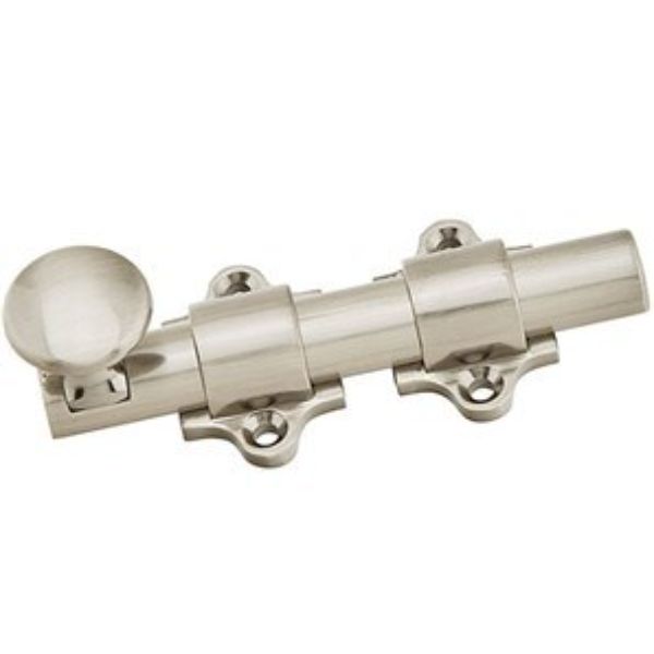 4 in. Solid Brass Surface Mounted Dutch Door Security Bolt, Stain Brass