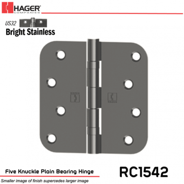RC154243258 4 x 4 in. 0.625 in. Full Mortise Brass Residential Plain Bearing Hinge - Bright Stainless Steel