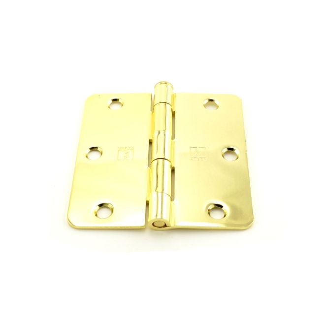 3.5 x 3.5 in. 0.25 in. Radius Full Mortise Residential Plain Bearing Hinge, Bright Brass
