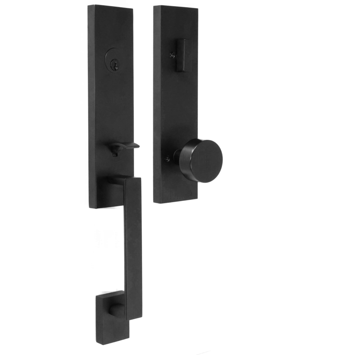 Leighton Deadbolt Keyed One Side Handle Set with Mesa Knob, Matte Black