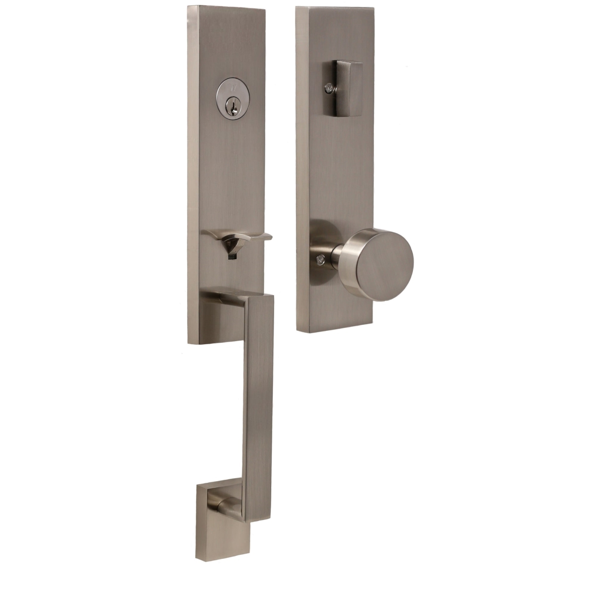 Leighton Deadbolt Keyed One Side Handle Set with Mesa Knob, Satin Nickel