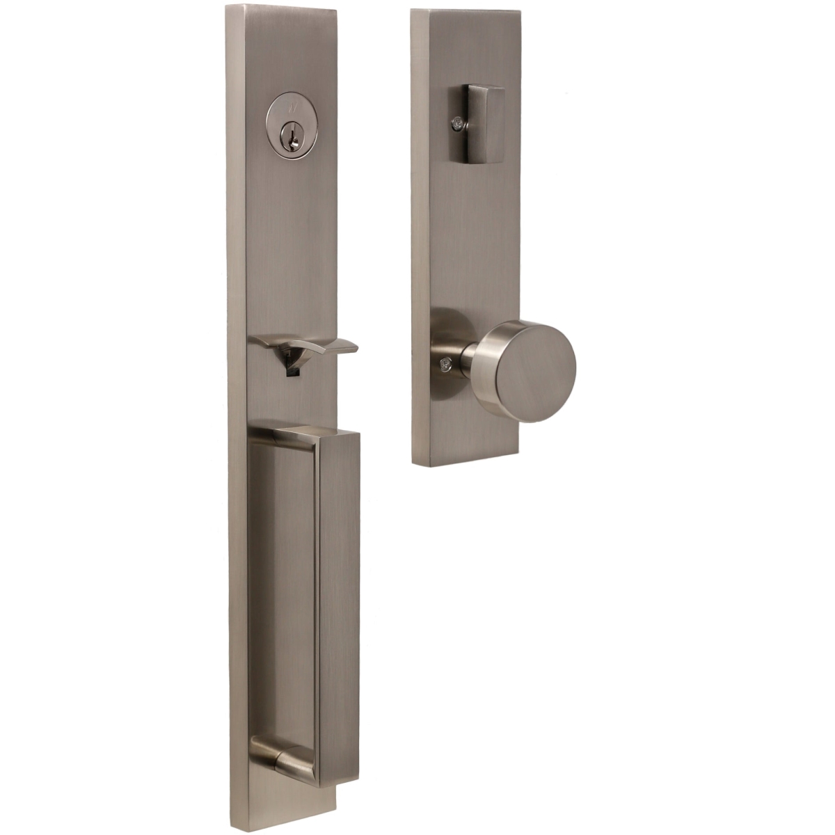 Xanthis Single Cylinder Handleset with Mesa Knob Trim with Adjustable Latch and Round and