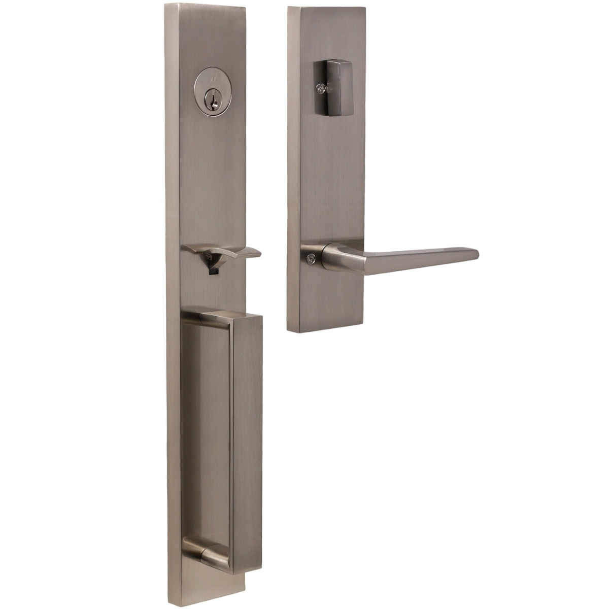Xanthis Single Cylinder Handleset with Philtower Lever Trim with Adjustable Latch and Round and