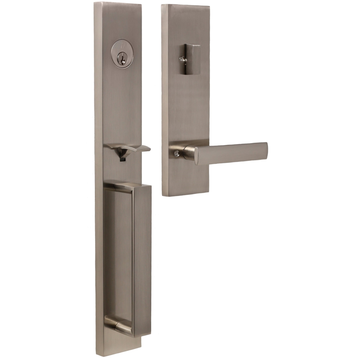 Xanthis Satin Nickel Deadbolt Handle Set with Utica Lever - Adjustable Latch