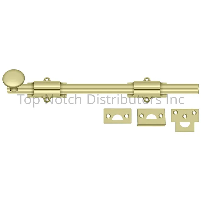 12SB3-UNL 12 in. Heavy Duty Surface Bolt - Unlacquered Bright Brass Finish