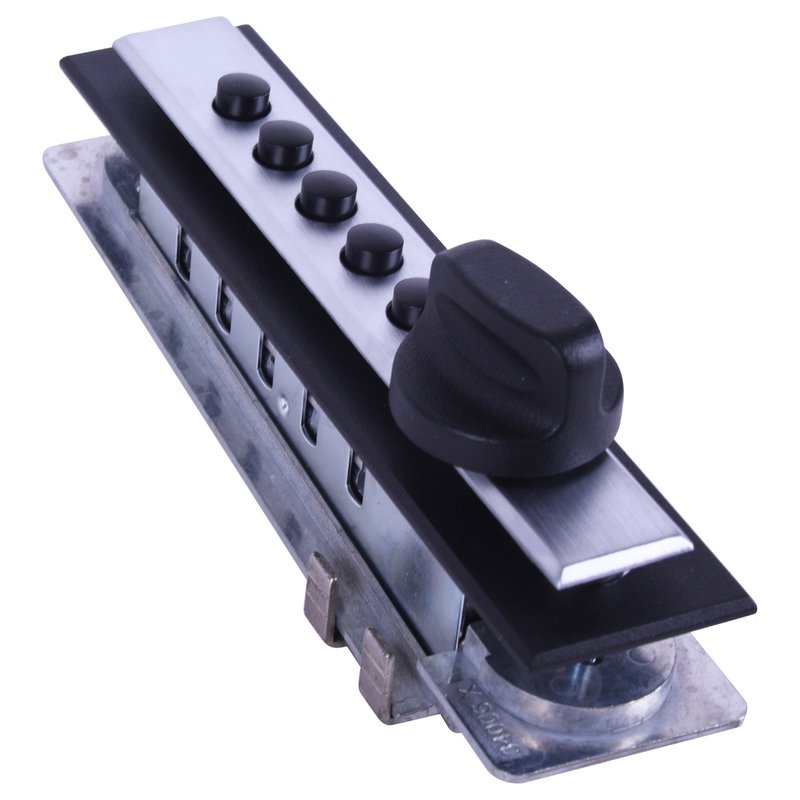 9622C2126D41 Push Button Cabinet Lock with Clutch Ball Bearing Knob, Trim & Spring Loaded Latch - Satin Chrome Finish