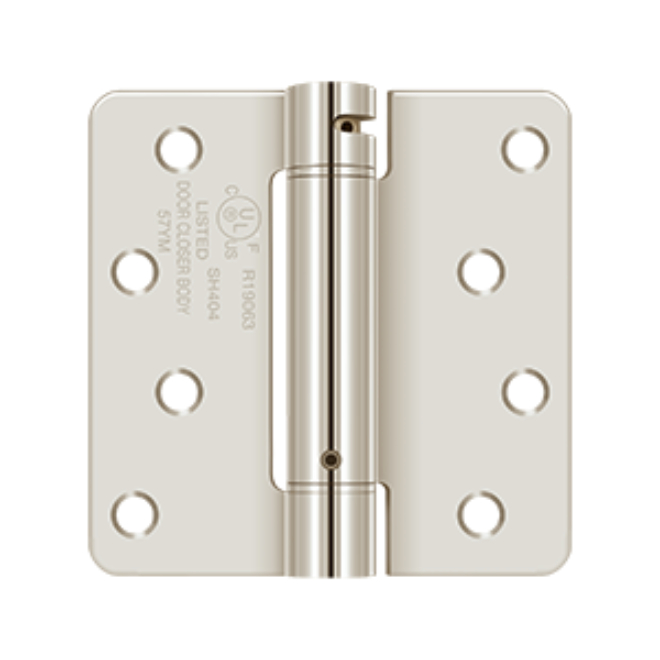 DSH4R414 4 x 4 x 0.25 in. Radius Spring Hinge - Bright Nickel Finish
