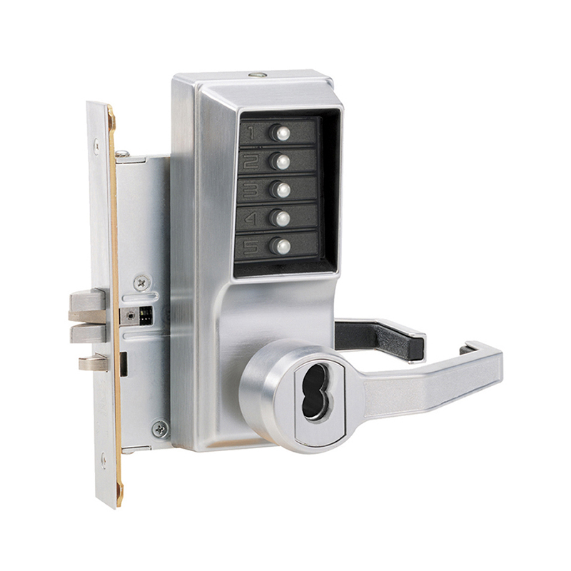 R8146C26D Right Hand Mechanical Pushbutton Lever Mortise Combination Entry Passage Lockout with Key Override & Corbin Prep - Satin Chrome Finish