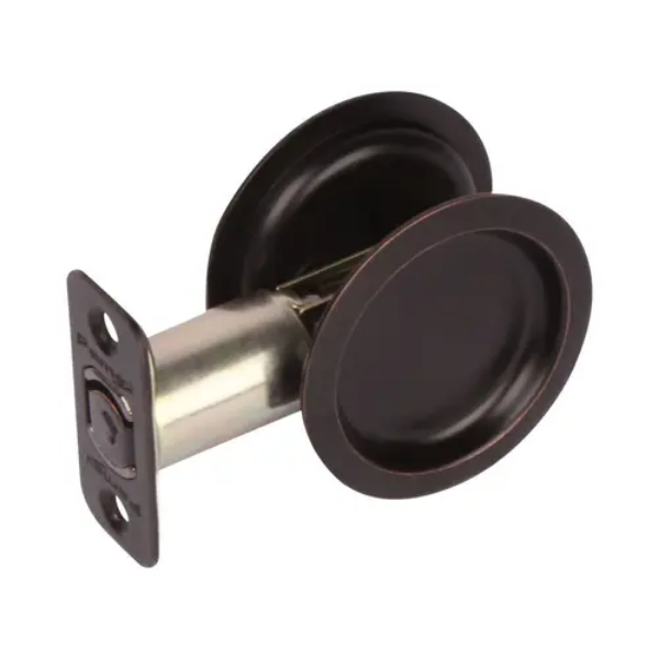PF2910 Privacy Round Sliding Door Lock with 2.37 in. Backset Standard, Matte Black Finish
