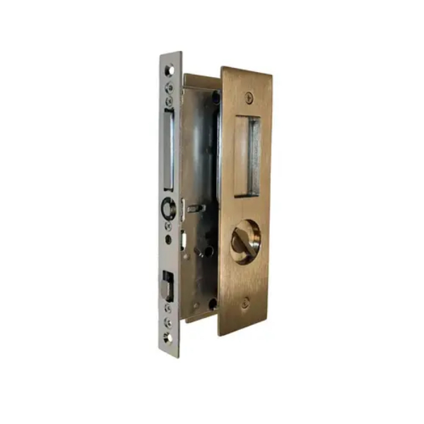 2155US15138 1.37 in. Narrow Modern Rectangular Privacy Pocket Door Mortise Lock Door - Satin Nickel Finish