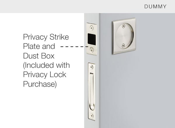 2136US15 Square Dummy Pocket Door Tubular Lock with Edge Pull - Satin Nickel Finish