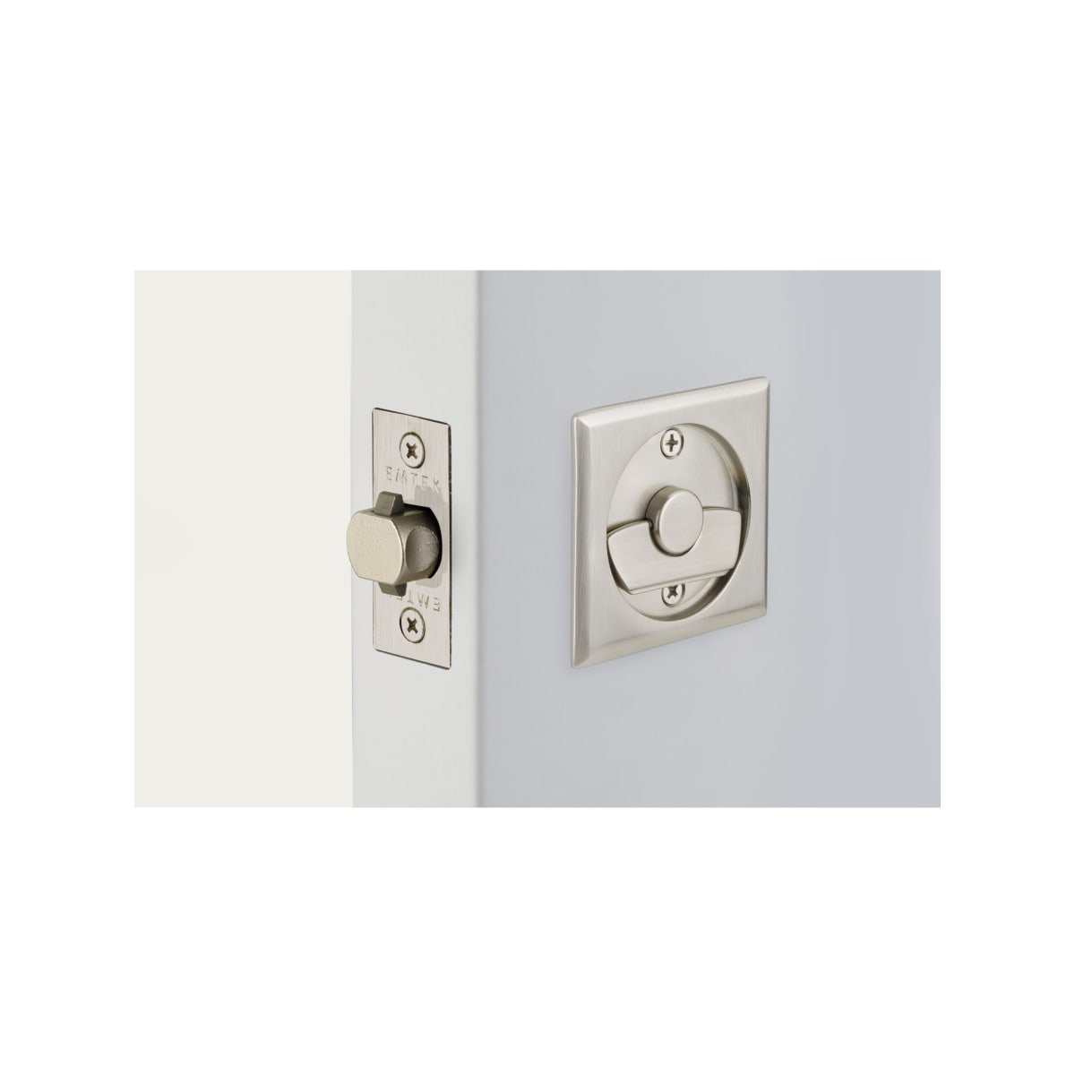 2134US19 Square Pocket Door Tubular Lock with Passage Strike Plate - Flat Black Finish