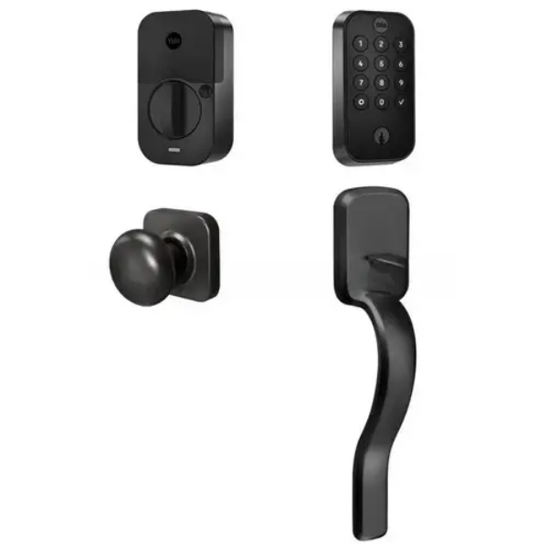 BYRD410BLERXBSP Assure Lock 2 Bundle with Keypad Bluetooth Deadbolt, Ridgefield Handle Set Passage & Door Sense - Black Suede Powder Coat Finish