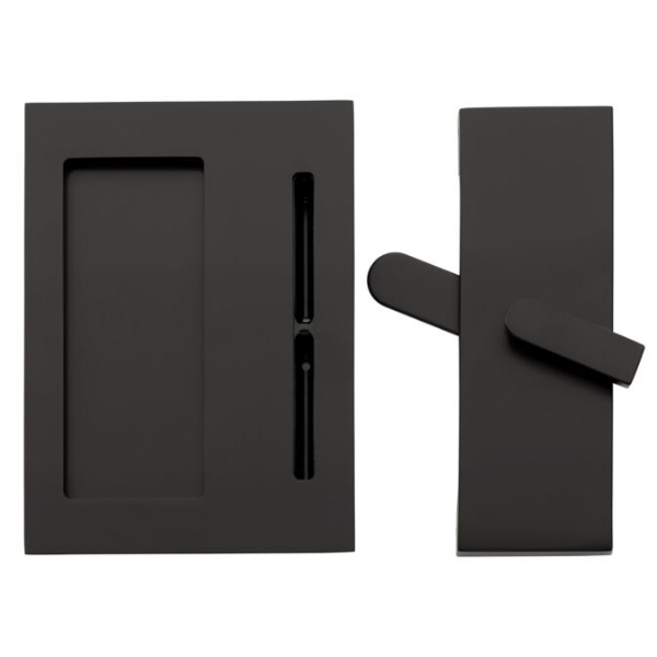 222202US19 Modern Rectangular Barn Door Privacy Lock & Flush Pull with Integrated Strike - Flat Black Finish
