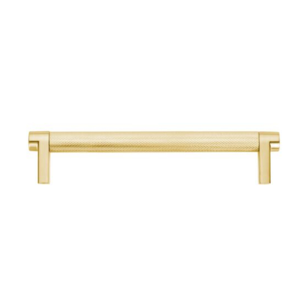 84055.RECUS4.KNUS4 6 in. Center to Center Rectangular Stem Knurled Cabinet Pull - Satin Brass Finish