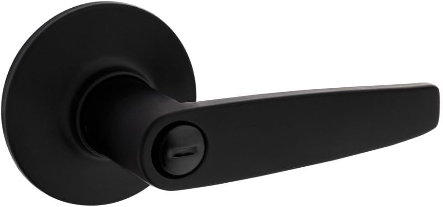 SL4000WI-514 Winston Lever Round Rose Push Button Privacy Lock with RCAL Latch & RCS Strike - Matte Black Finish