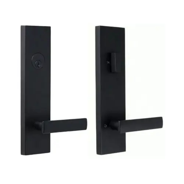 066213232SL2D Utica Lever Addy Escutcheon Single Cylinder Deadbolt Passage Lock with Adjustable Latch & Round Corner Strikes - Matte Black Finish